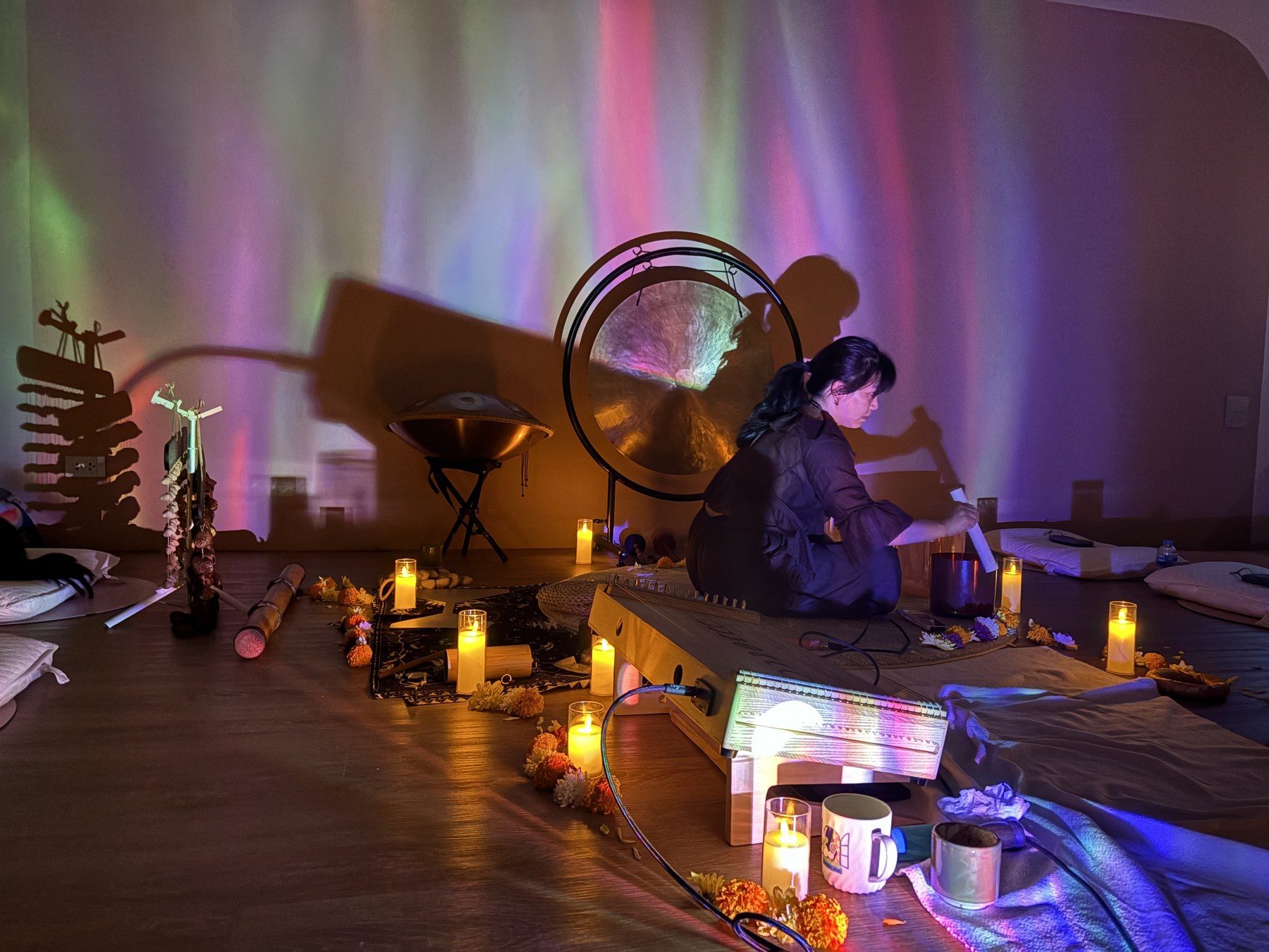 A moment from a Soulwaves yoga or sound healing class