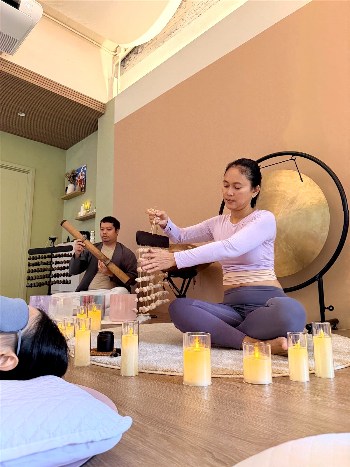 A moment from a Soulwaves yoga or sound healing class